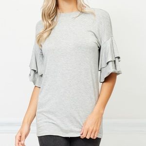 "ROUND NECK RUFFLE SLEEVE TOP"